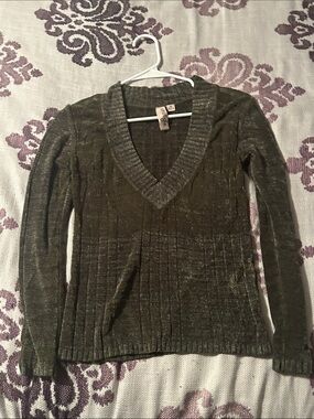 Vintage Y2K Energie Olive Ribbed V Neck Sweater XL Soft Grunge Bella Swan